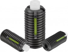 Indexing plungers – Spring plungers with internal hexagon and flattened POM pressure pin, steel, LONG-LOK locking